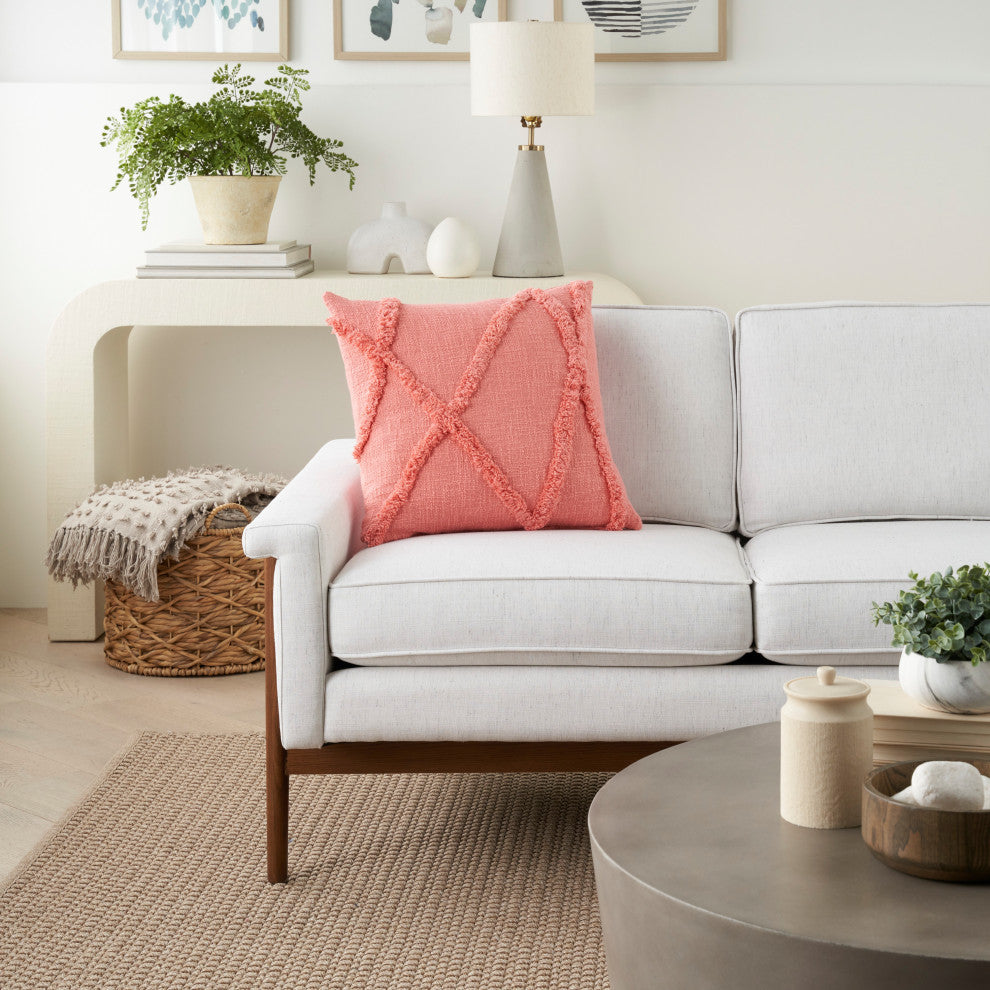 Mina Victory SH018 Throw Pillow, Coral, 18"X18"