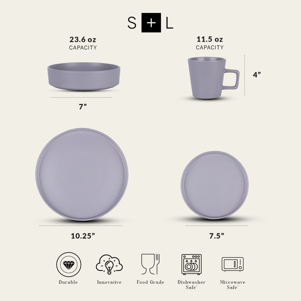 Stone Lain Cleo Stoneware 32 Piece Dinnerware Set, Light Gray
