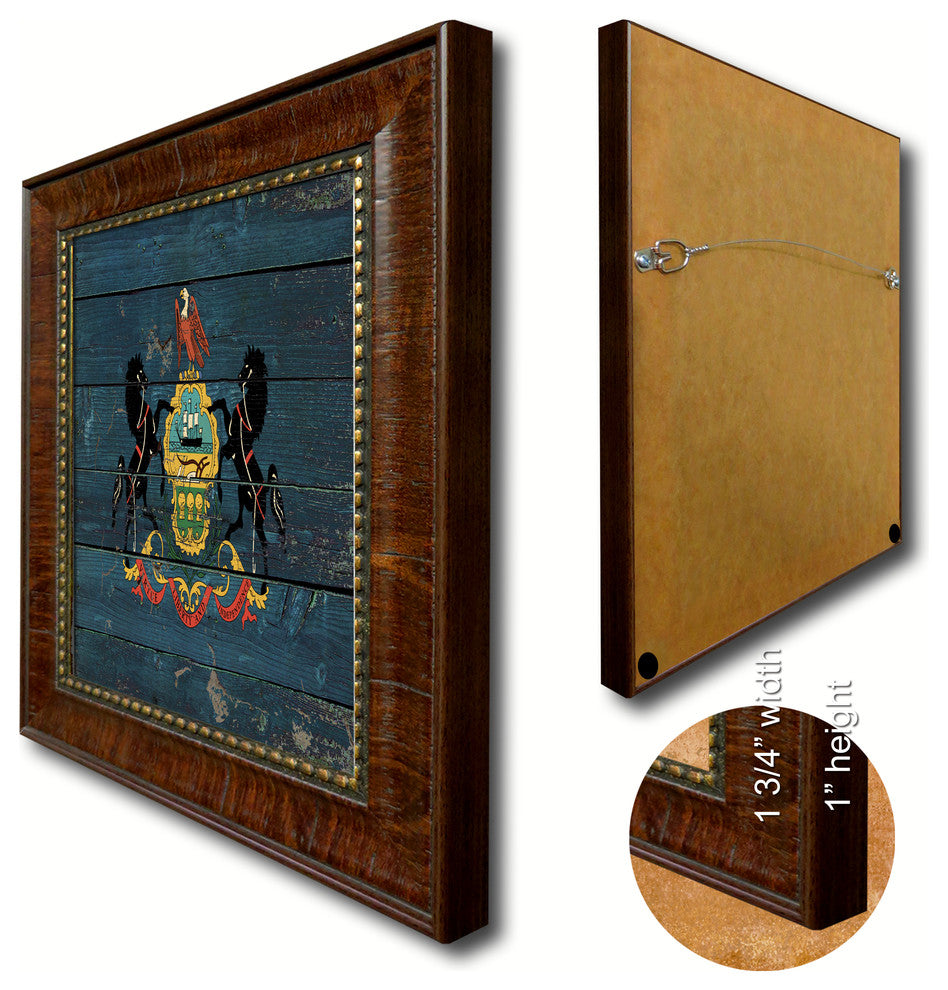 Pennsylvania State Vintage Flag Print With Brown Gold Frame, 23"X33"