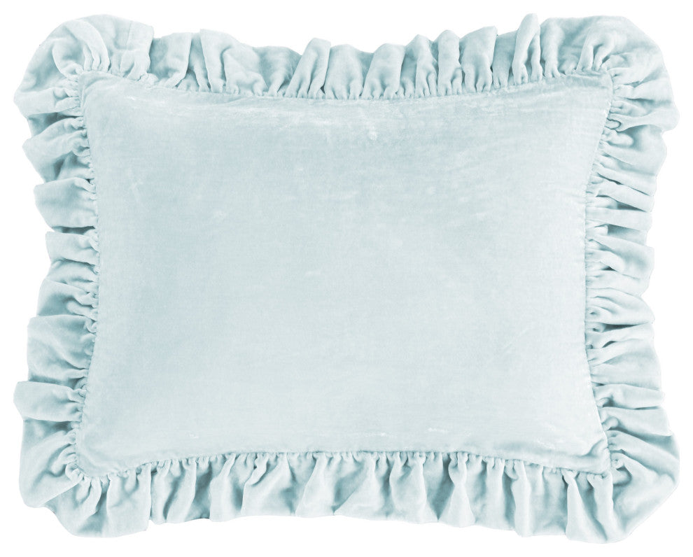 Stella Faux Silk Velvet Ruffled Dutch Euro Pillow, 27"x39", 1 Piece, Icy Blue