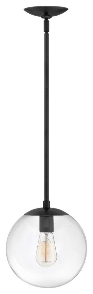 Hinkley Warby 9.5" Small Pendant Light, Black + Clear Glass