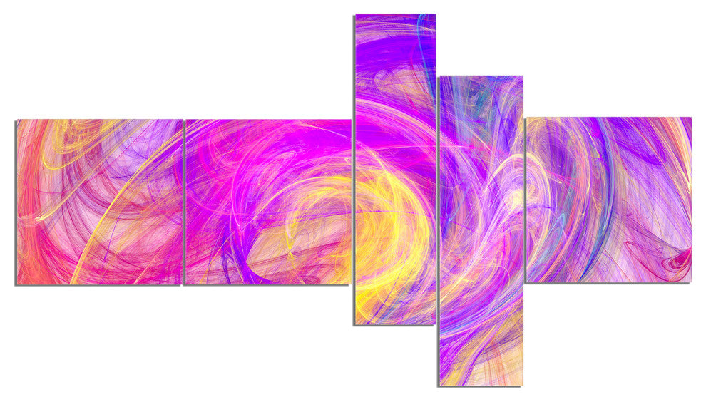Purple Mystic Psychedelic Texture, Abstract Art on Canvas, 60"x32", 5 panels