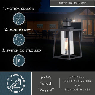 Geneva 7-in. W 1 Light Black Motion Sensor Dusk to Dawn Outdoor Wall Lantern