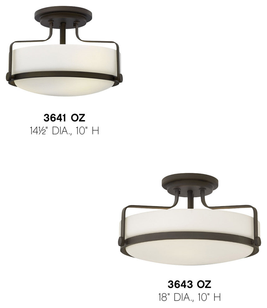 Hinkley Harper 18" Large Semi-Flush Ceiling Light, Oil Rubbed Bronze+Etched Opal