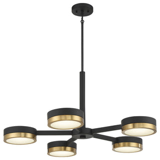 Ashor 5-Light LED Chandelier, Matte Black With Warm Brass Accents