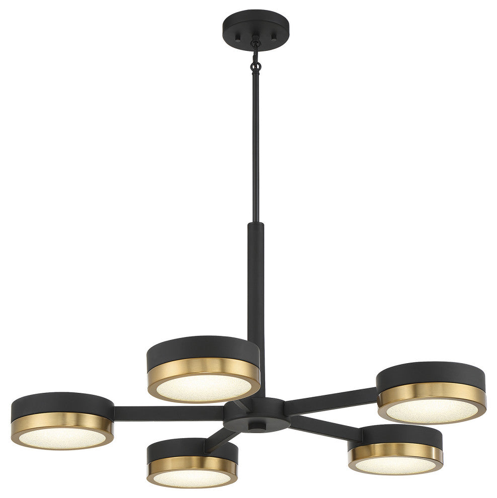 Ashor 5-Light LED Chandelier, Matte Black With Warm Brass Accents