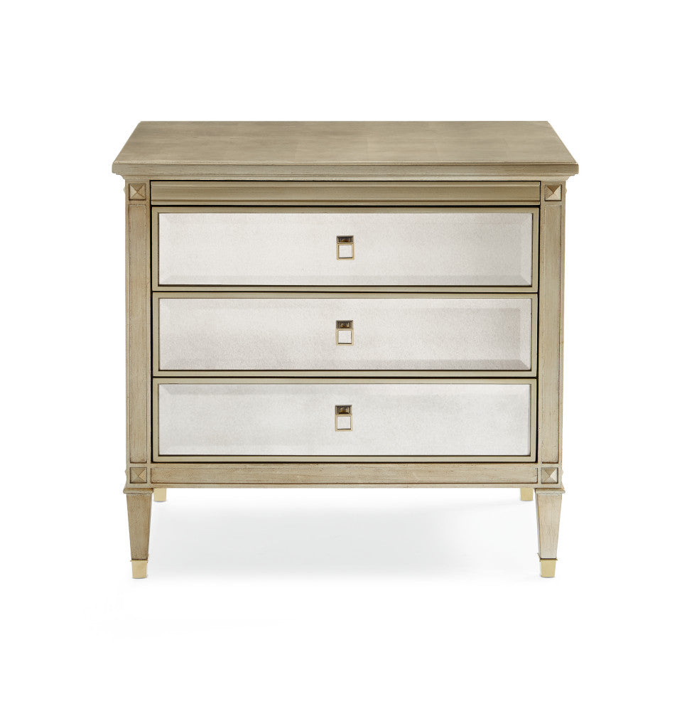 A Classic Beauty, Silver Leaf and Antique Mirror 3-Drawer Nightstand