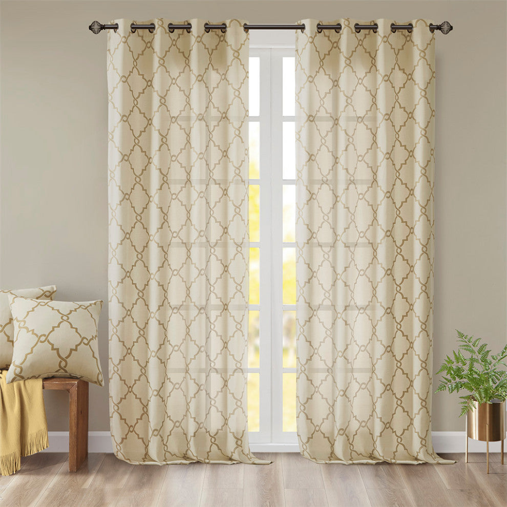 Madison Park Saratoga Fretwork Print Grommet Top Window Curtain Panel