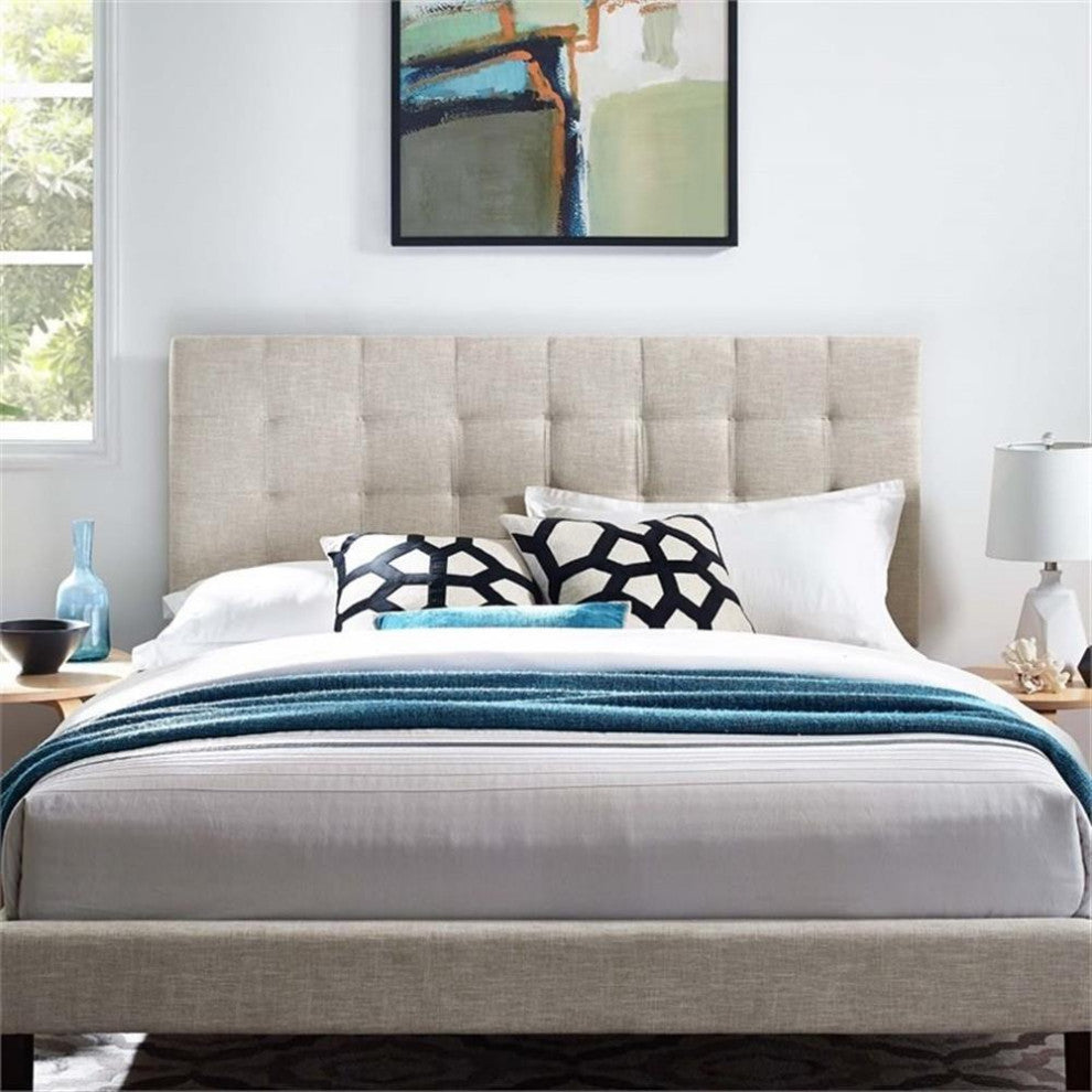 Modway Paisley Tufted King and California King Linen Fabric Headboard in Beige