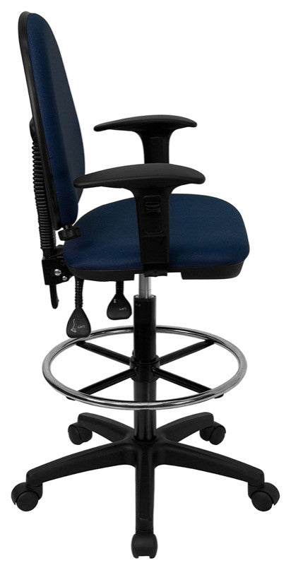 Navy Blue Fabric Multifunction Ergonomic Drafting Chairadj. Arms