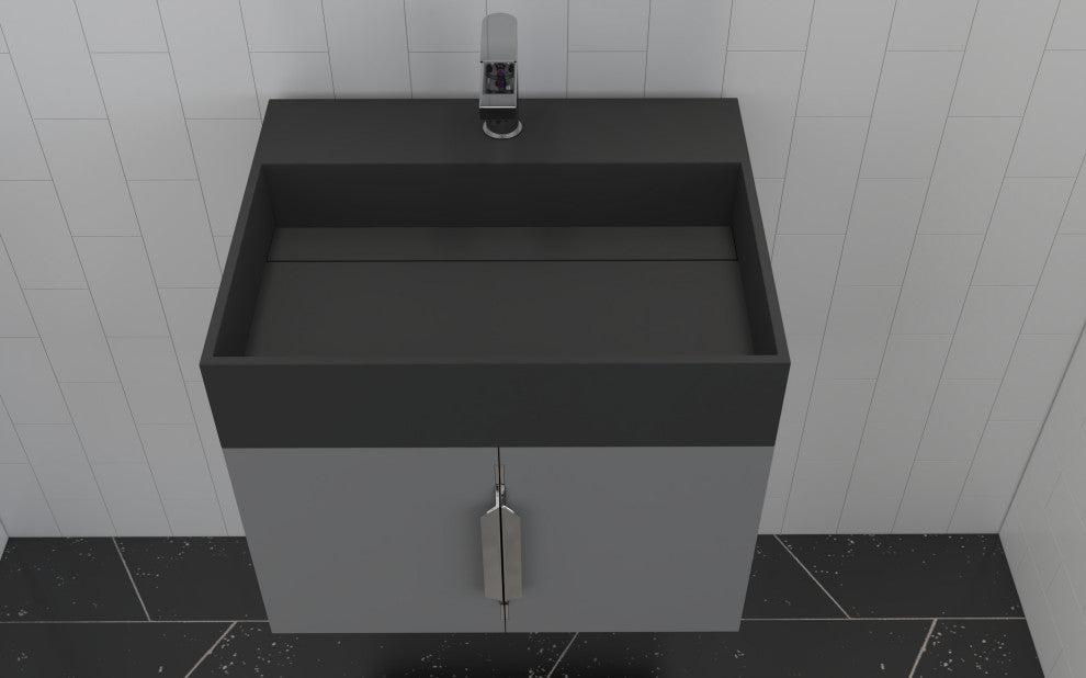 CastelloUSA Amazon 24" Wall Mounted Bathroom Vanity Set, Gray, Black Top, Brushed Nickel