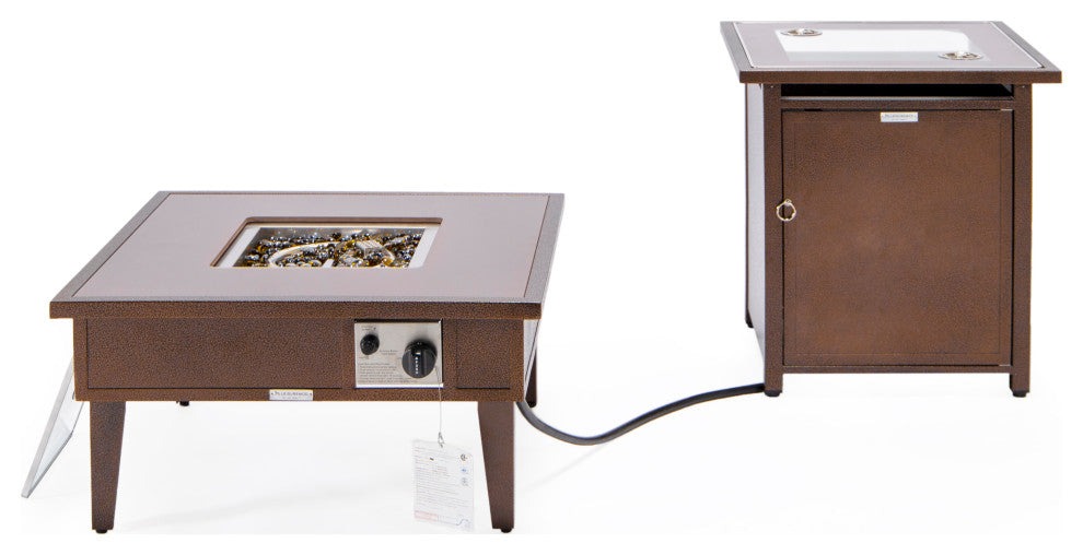 LeisureMod Walbrooke Square Fire Pit Table and Tank Holder, Brown