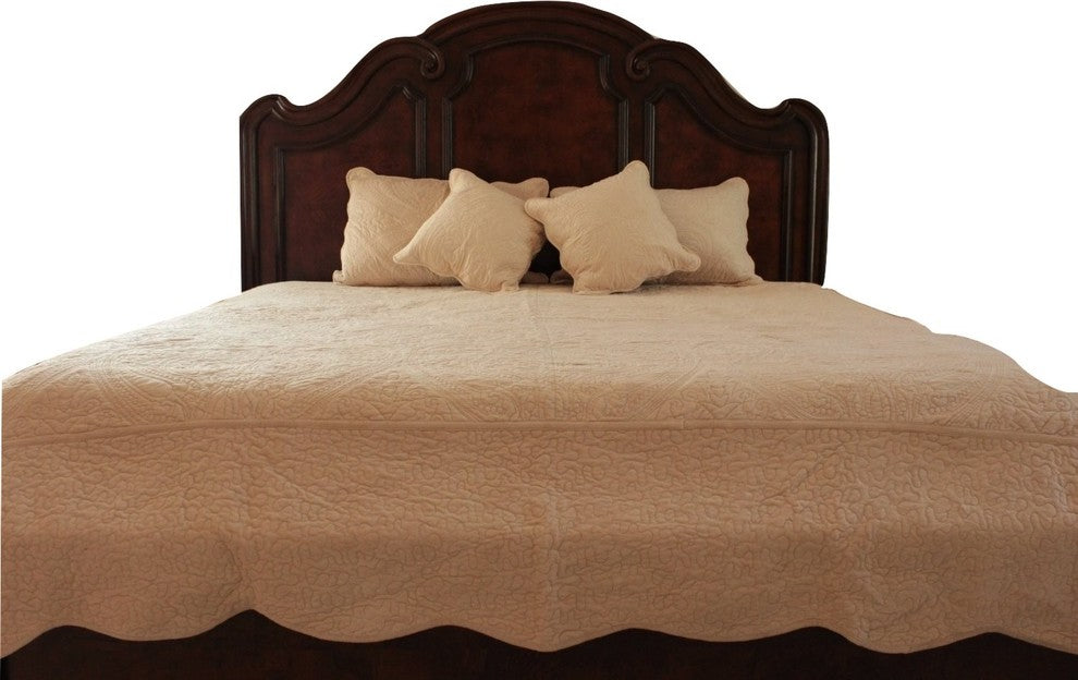 Super Soft Plush Solid Paisley Magic Carpet Quilt Set, Beige, Twin