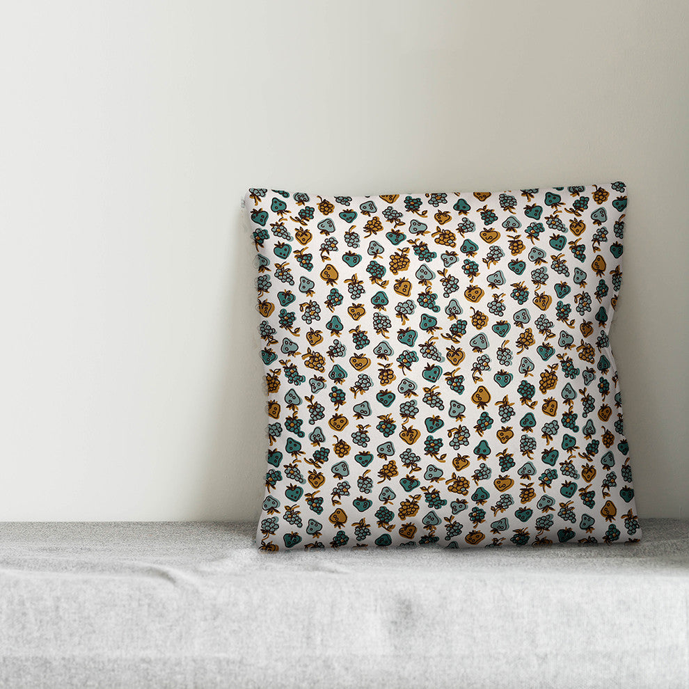 Blue Fruit Pattern Throw Pillow Cover, 18"x18"