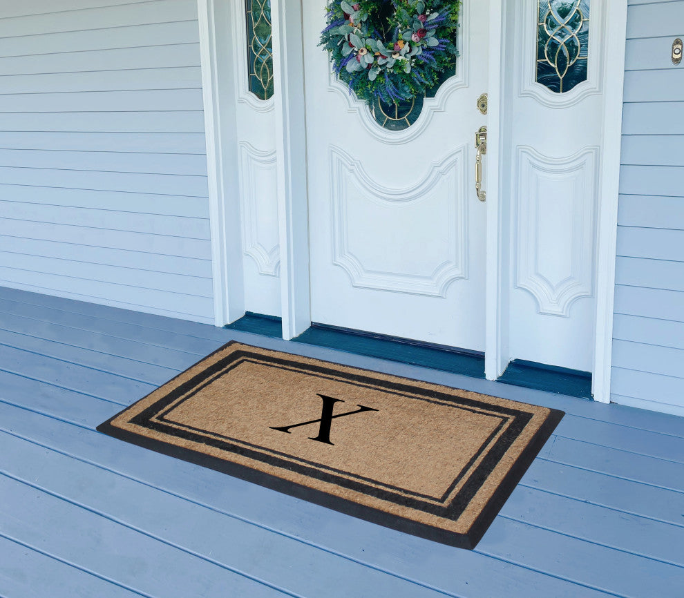 A1HC Picture Frame Natural Rubber and Coir Large Monogrammed Doormat 24"x48", X