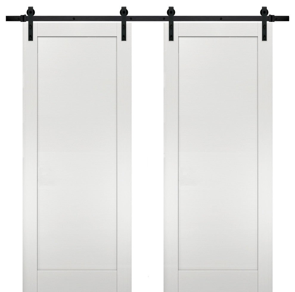 Double Barn Doors & Hardware | Quadro 4111 White Ash | 13FT Rail Solid, 56" X 80