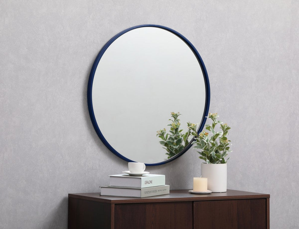Elegant Decor MR4031BL Metal Frame Round Mirror, 24" Blue