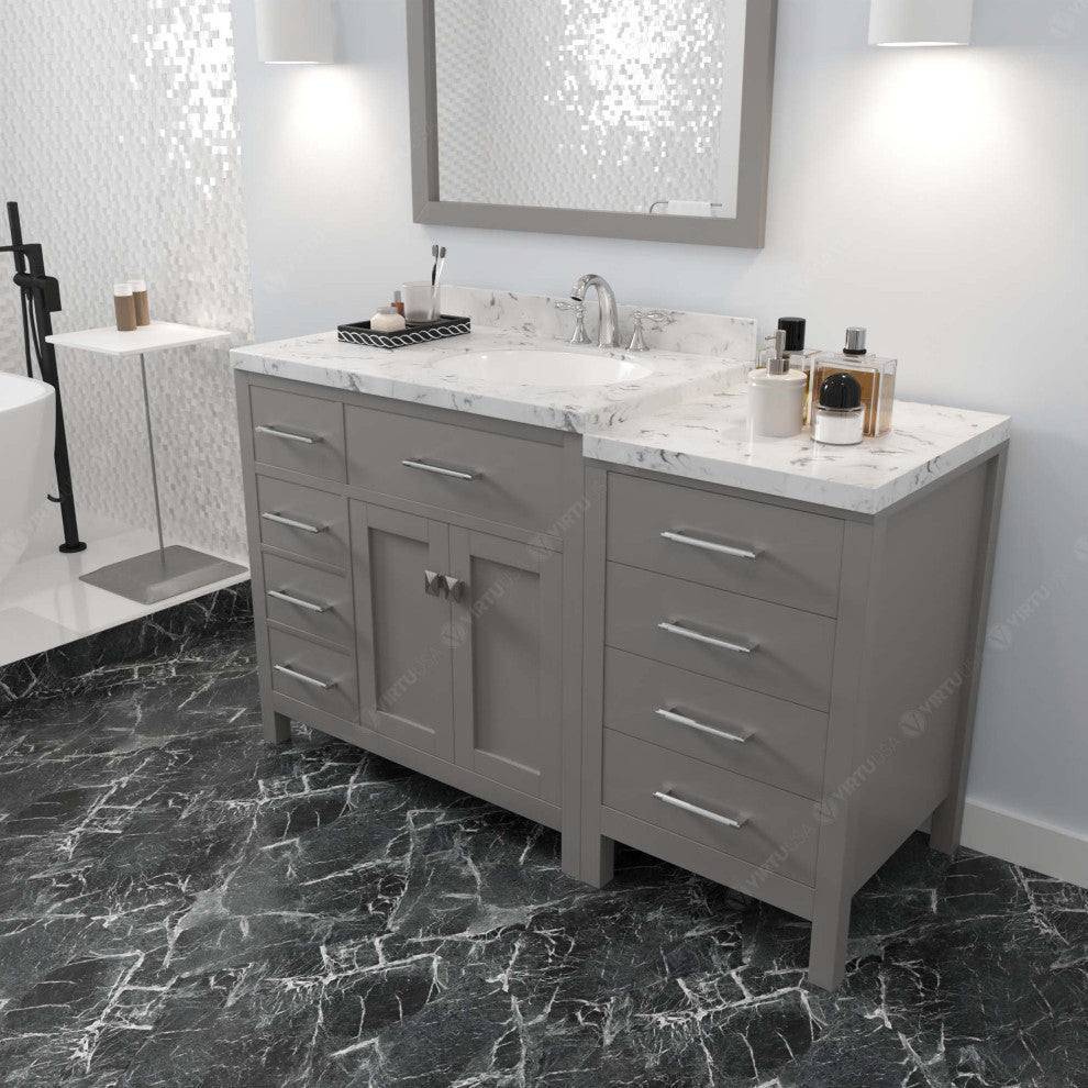Caroline Parkway 57" Bath Vanity, Gray With Marble Quartz Top