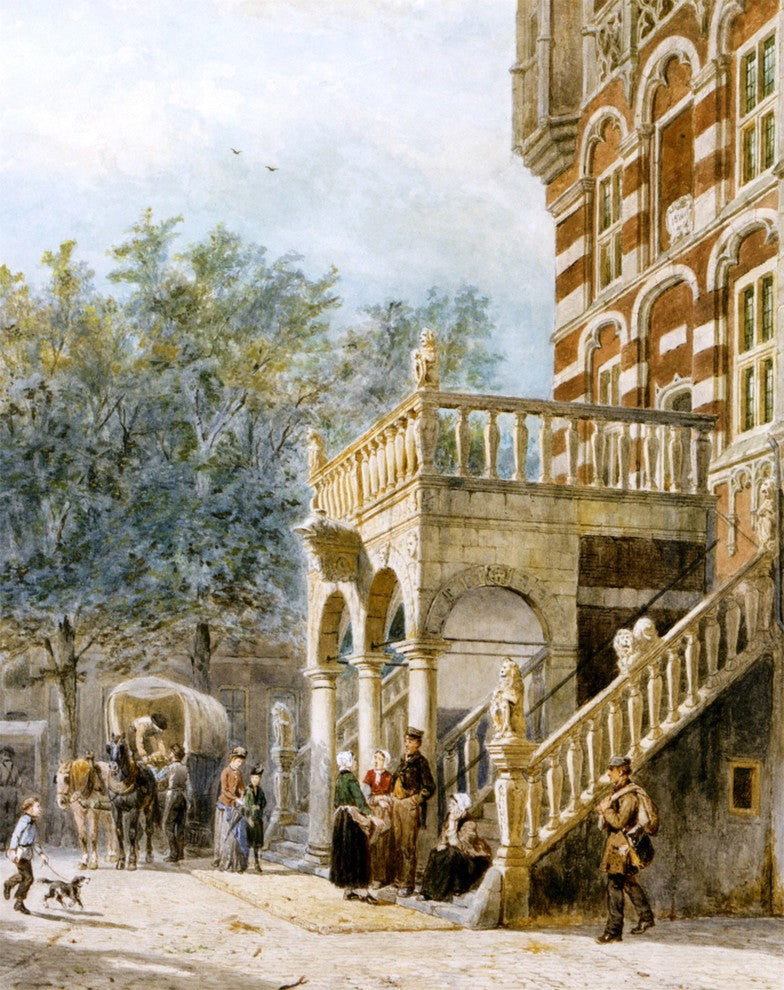 Cornelis Springer Figures on the Bank in Deventer Gallery Wrapped Canvas Print