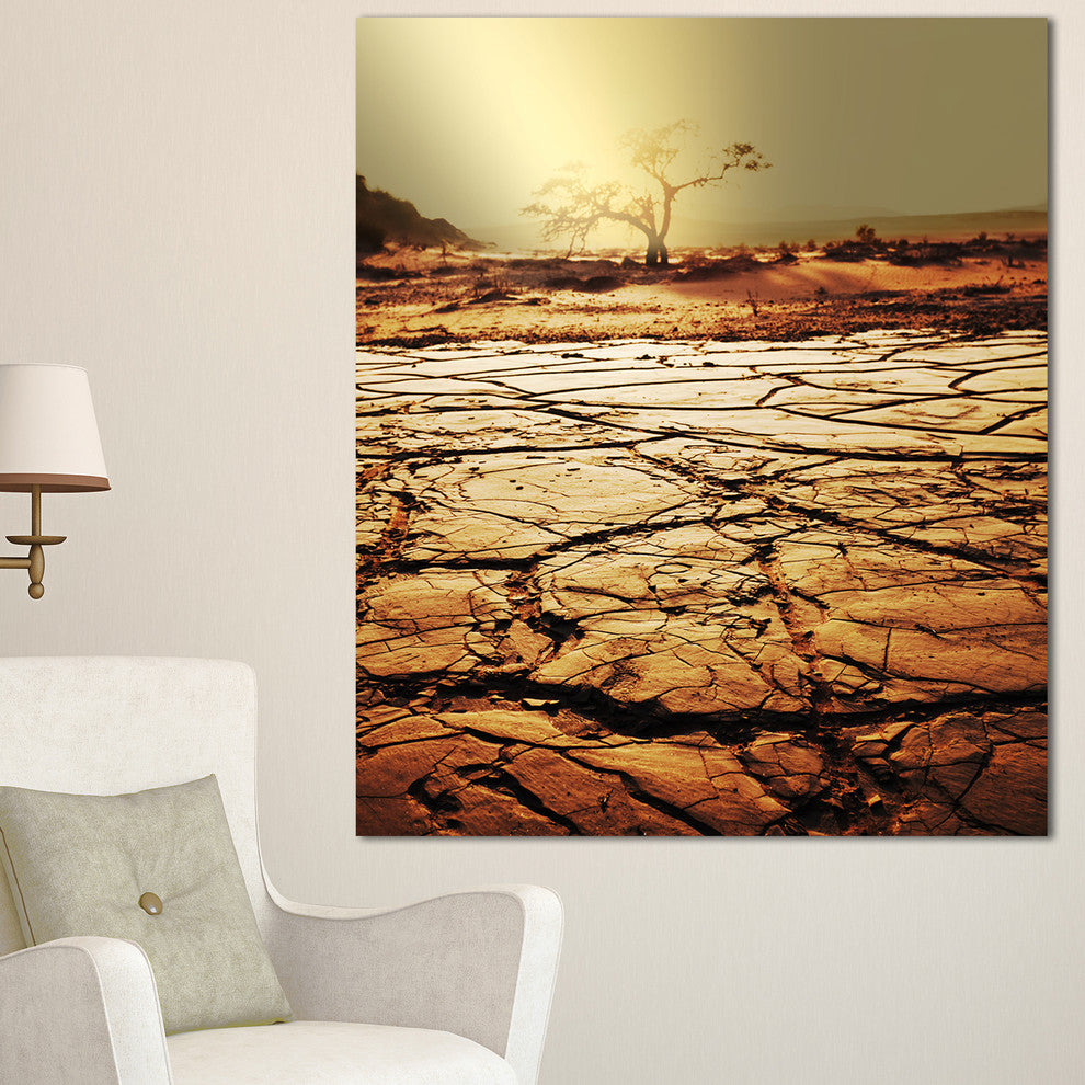Lonely Tree in Drought Land, African Landscape Canvas Art Print, 30"x40"