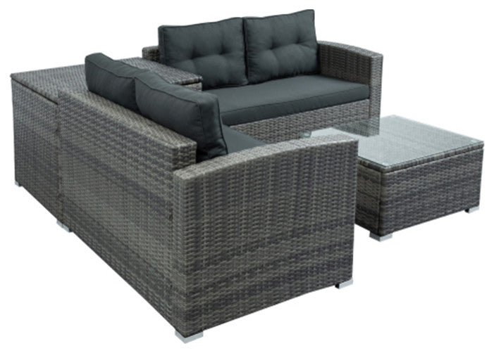 4 Pcs Outdoor Pe Rattan Wicker Sectional Sofa Set With Large Storage Box