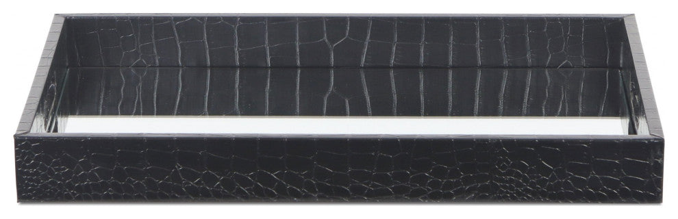 Black Faux Snakeskin Tray With Beveled Mirror