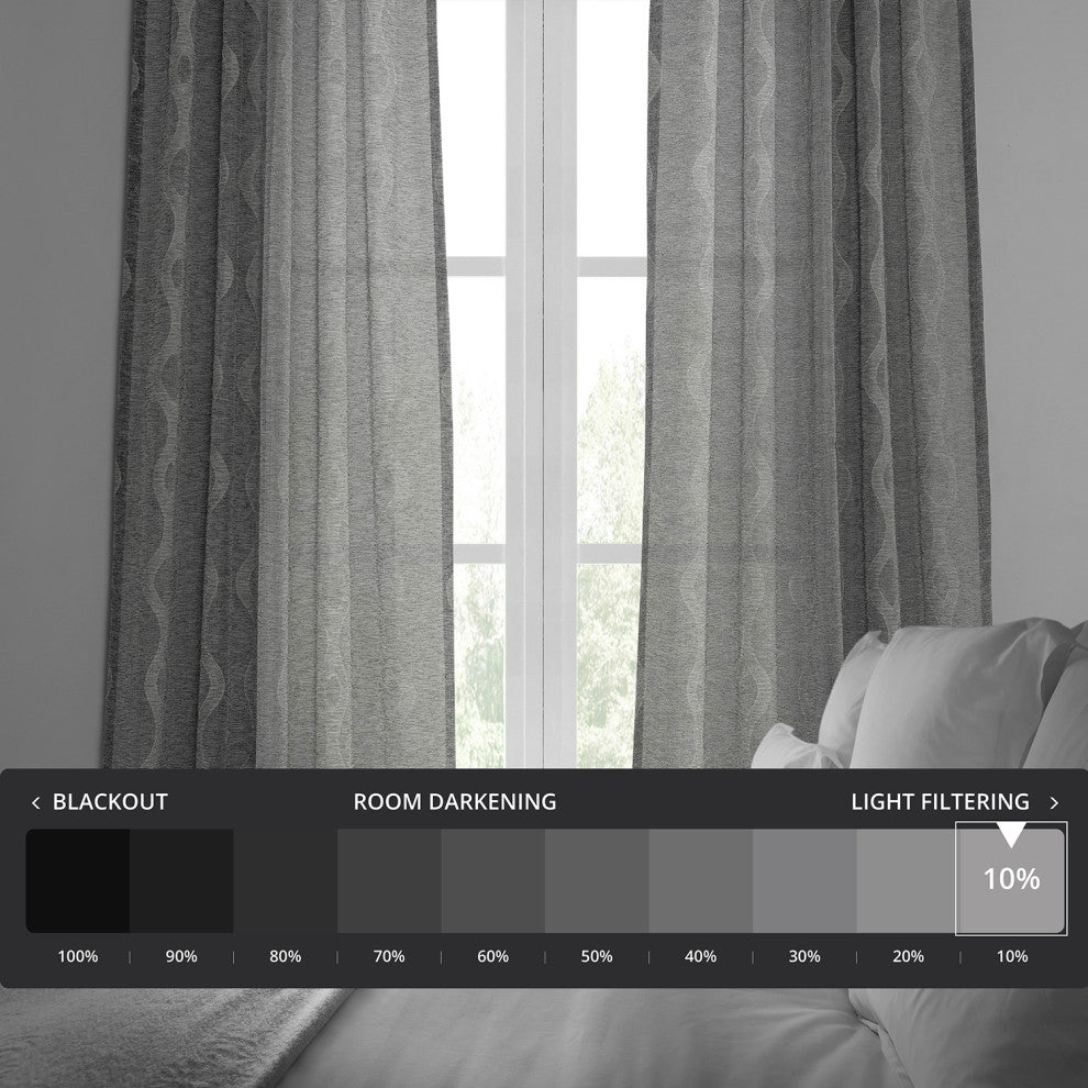 Vega Patterned Linen Sheer Curtain, Vega Charcoal, 50"x84"