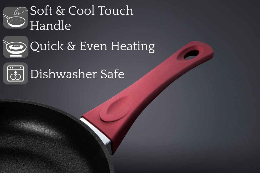 Saflon Titanium Nonstick Fry Pan, 4mm Forged Aluminum, PFOA Free, Red, 8"