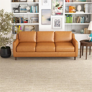 Pemberly Row Genuine Italian Leather Upholstered Sofa in Cognac/Tan