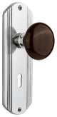 Deco Plate Privacy Brown Porcelain Knob, Bright Chrome