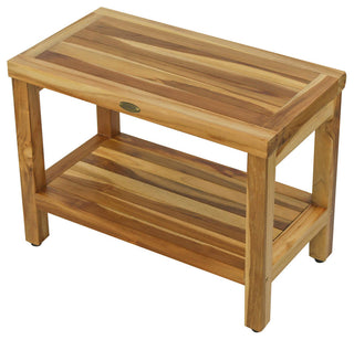 EcoDecors EarthyTeak Classic Teak Shower Bench With Shelf, 24"