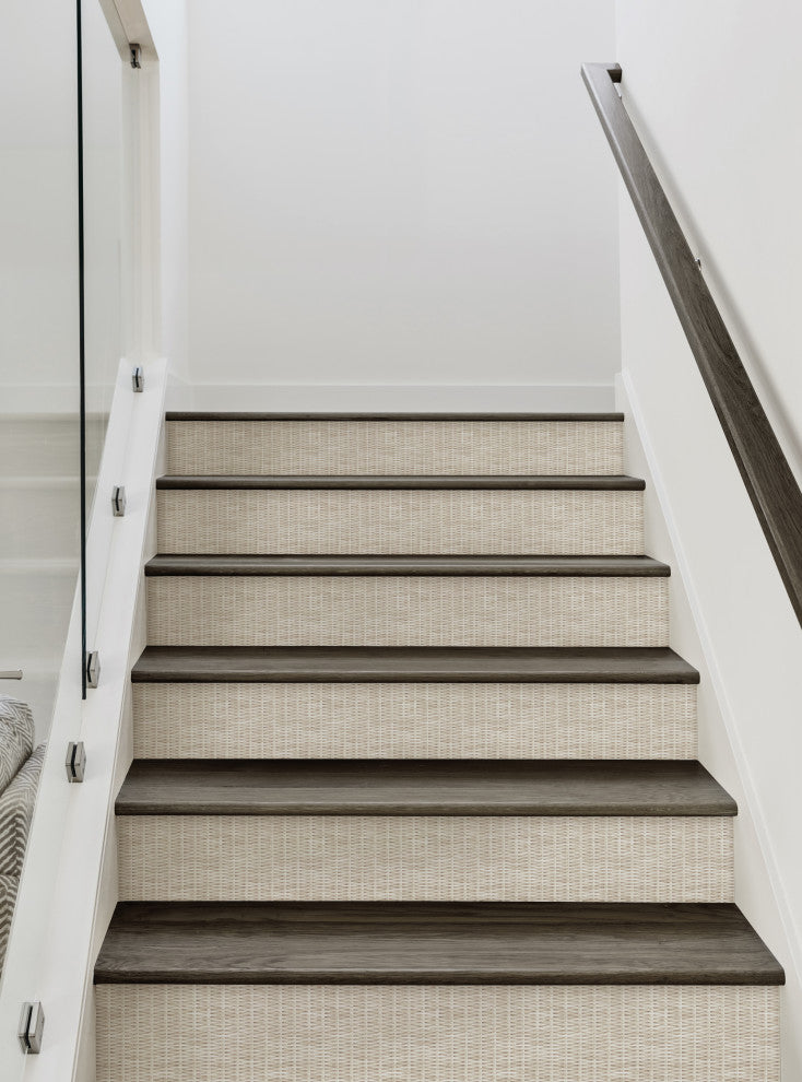 Rattan Weave Peel and Stick Stair Riser Strips, White Wash, 48"x7", Set of 6