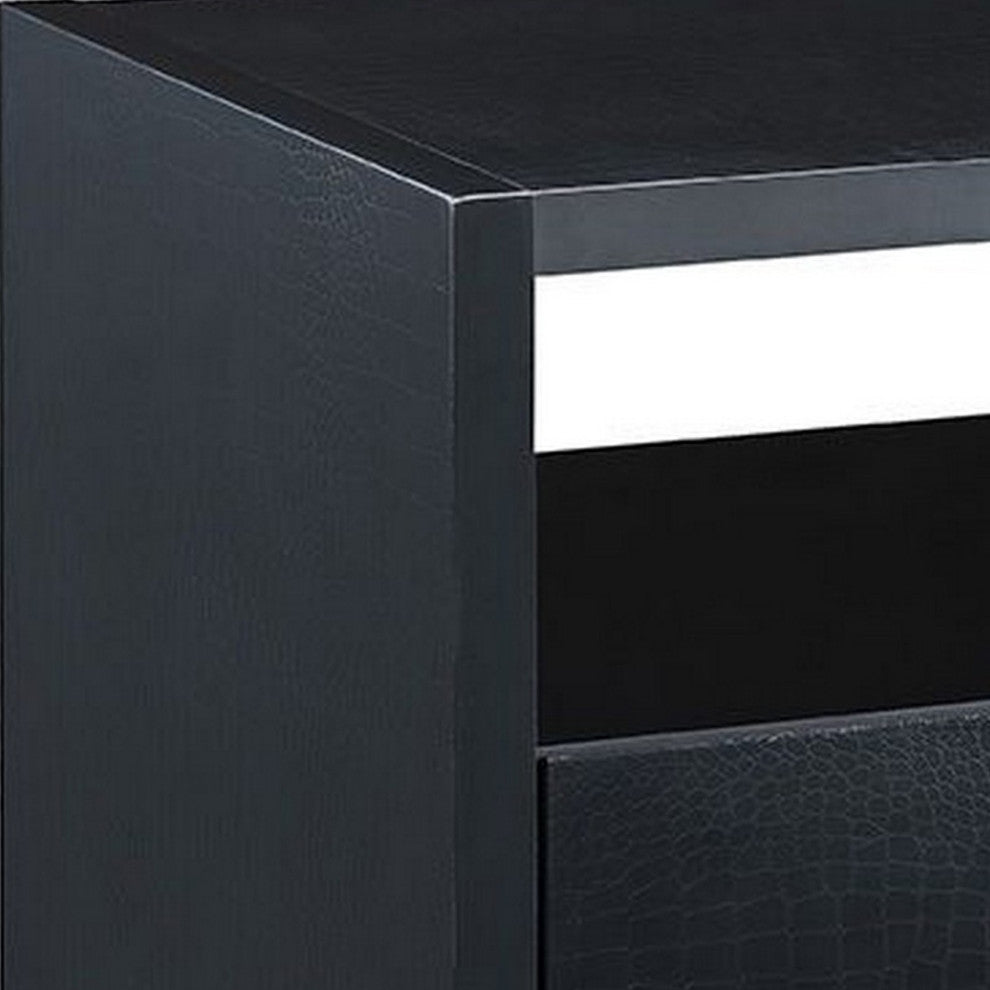 Benzara BM243374 End Table With 2 Drawers and Open Compartments, Black