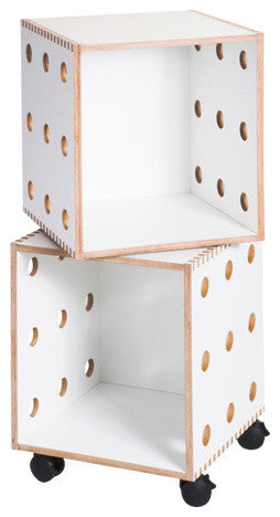 Modern Low Stacking Cube Bookcase, Offi Perf Boxes, White
