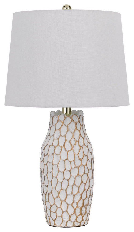 Benzara BM282183 23" Set of 2 Ceramic Table Lamp, Hammered Base, White, Gold