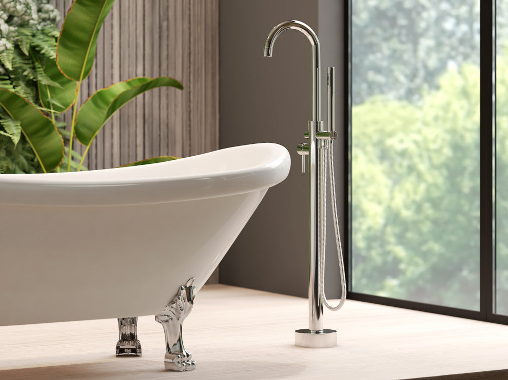 CastelloUSA Neptune Freestanding Tub Filler Faucet, Chrome, Standard Handle