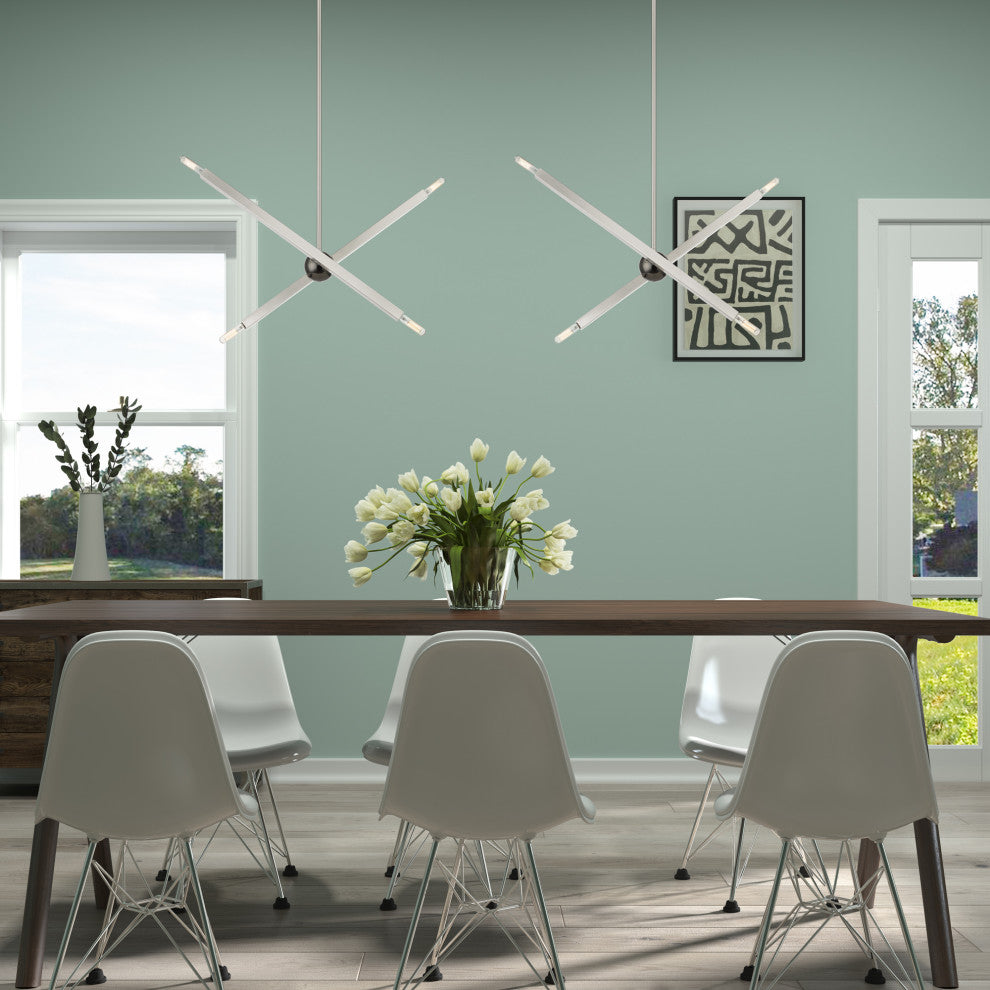 Livex Lighting Monaco 4-Light Linear Chandelier, Brushed Nickel/Black Chrome