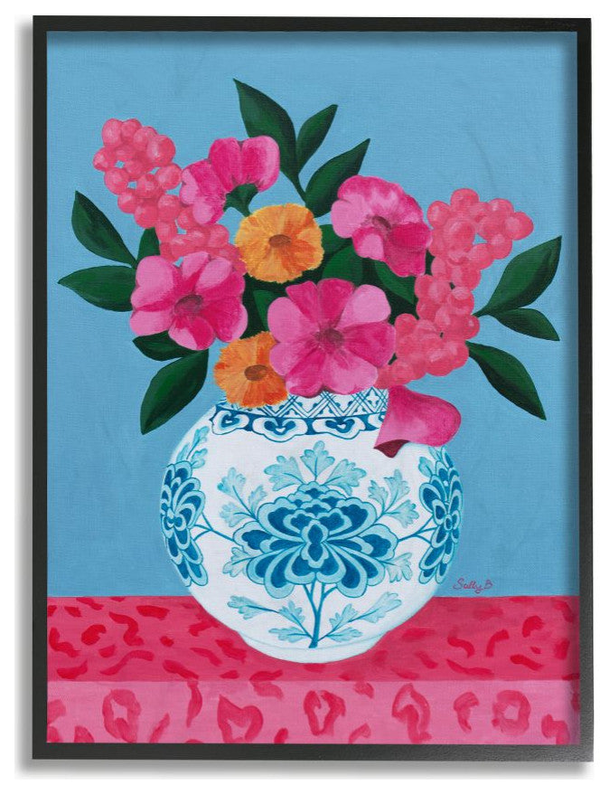 Flower Vase Pink Blue Painting, 11"x14"