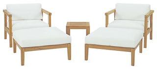 Bayport 5 Piece Outdoor Patio Teak Set EEI-3113-NAT-WHI-SET