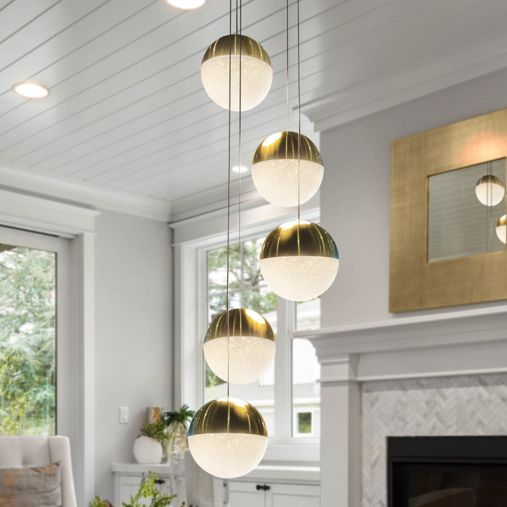 Ravello 5-Light ETL Certified Integrated LED Chandelier Lighting Fixture, Brass