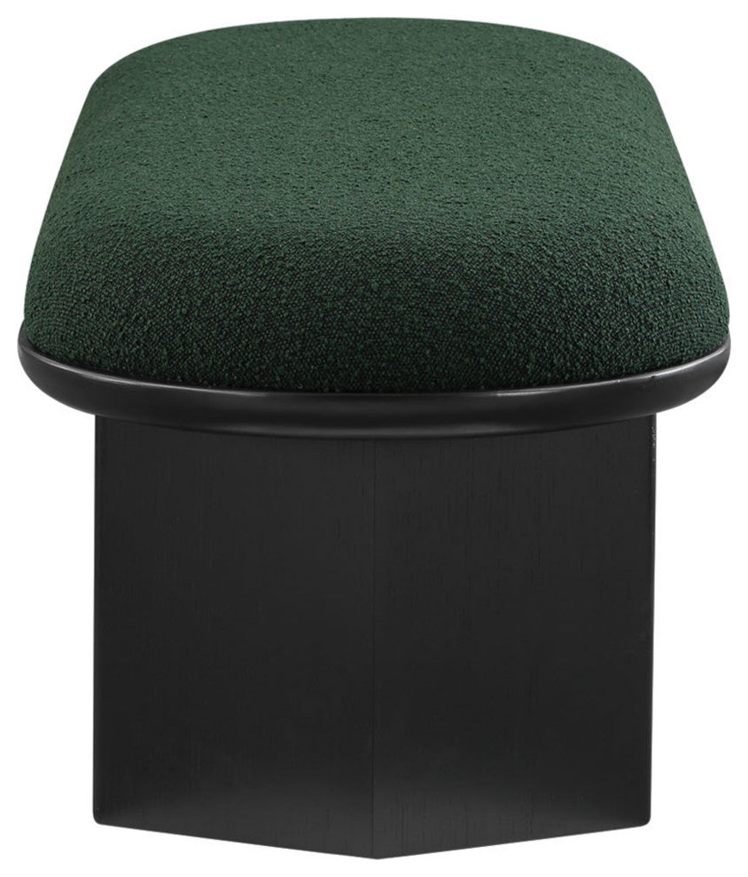 Wilshire Boucle Fabric Upholstered Bench, Green, Black Finish