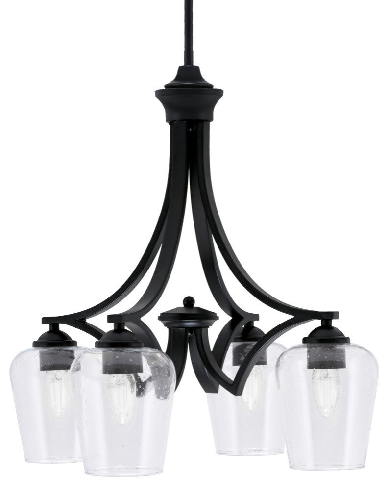 Zilo Downlight, 4 Light, Chandelier, Matte Black Finish, 5" Clear Bubble Glass