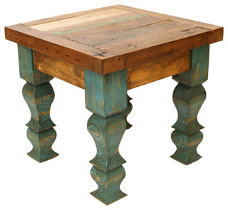 Rustic Old Door Reclaimed Wood End Table, Turquoise
