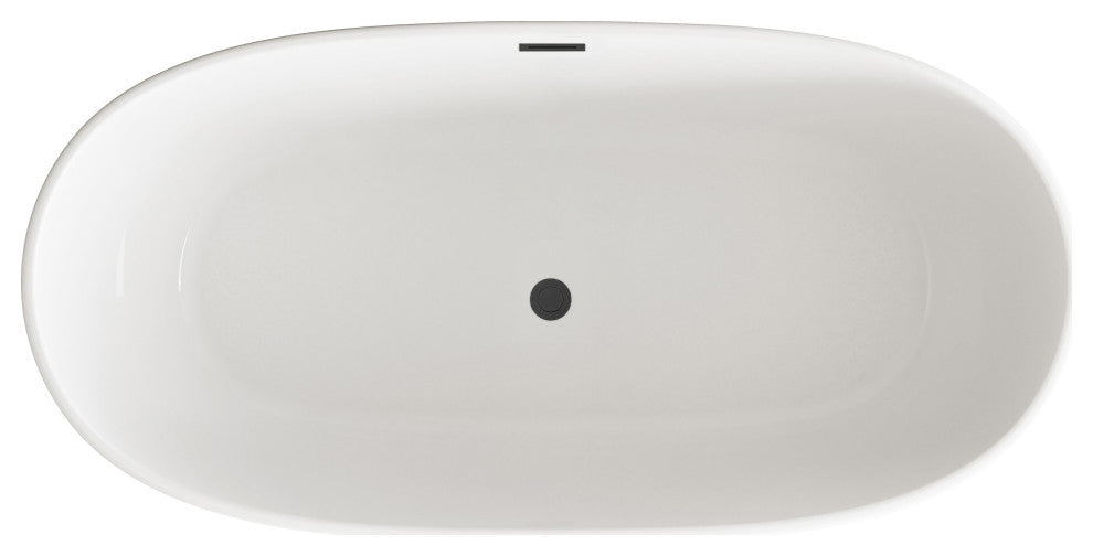 Aaron 59" Soaking Bathtub, Glossy White With Matte Black Trim