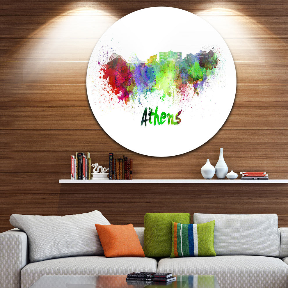 Athens Skyline, Cityscape Round Wall Art, 11"