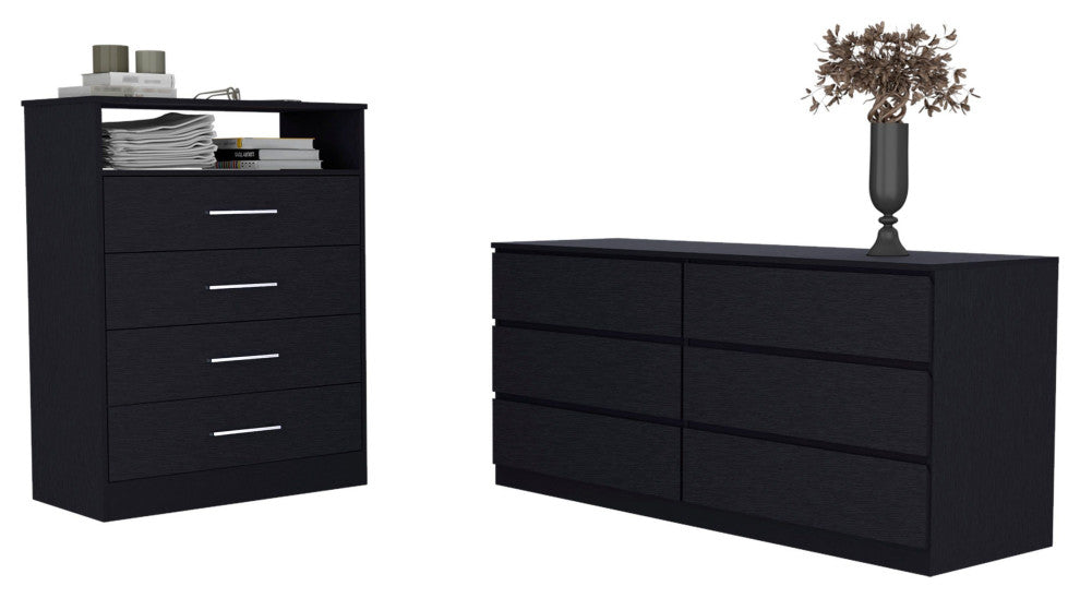 Tryon 2-Piece Bedroom Set, Dresser and Double Dresser, Black