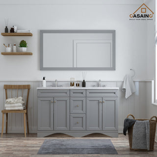 CASAINC 60" Marble Top Double Sink Bathroom Vanity with Mirror, Gray