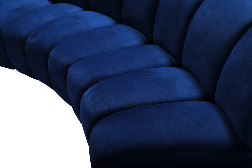 Infinity Channel Tufted Velvet Modular Chair, Navy, 5 Piece