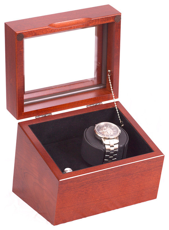 The Brigadier, Single Watch Winder in Solid Cherry.  Featuring 4 winder programs