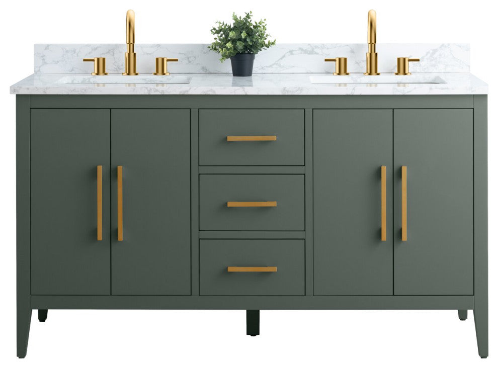 Vanity Art Bathroom Vanity With Sink, Vintage Green, 60", Double Sink, Golden Brushed